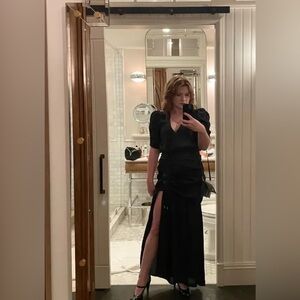 AFRM Nile Ruched Snake Jacquard Satin Maxi Dress Formal Sexy Size XS & M